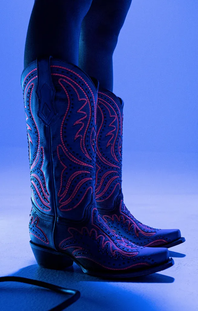 CORRAL LADIES PINK OVERLAY SNIP TOE GLOW IN THE DARK BOOTS STYLE C3970