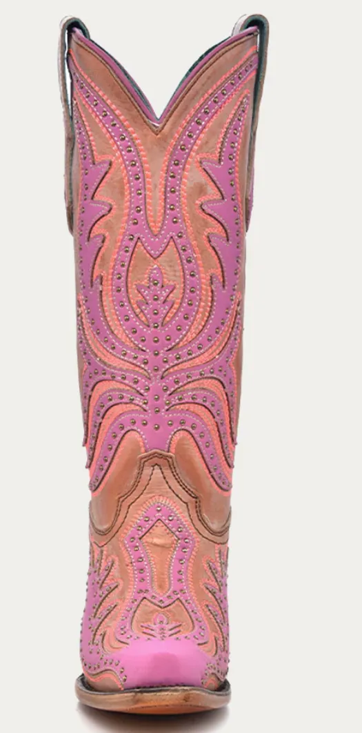CORRAL LADIES PINK OVERLAY SNIP TOE GLOW IN THE DARK BOOTS STYLE C3970