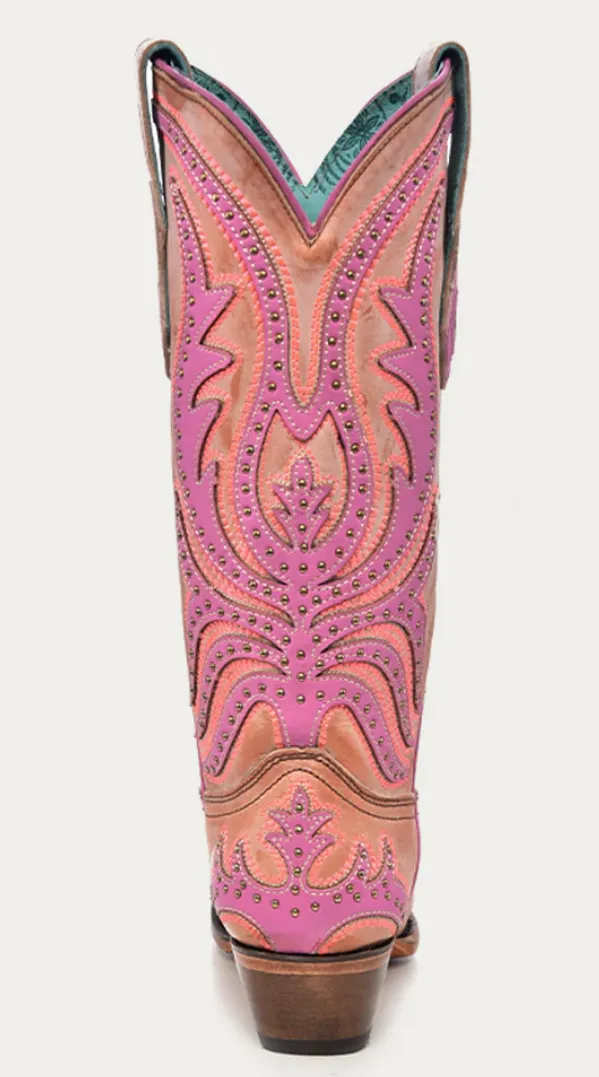 CORRAL LADIES PINK OVERLAY SNIP TOE GLOW IN THE DARK BOOTS STYLE C3970