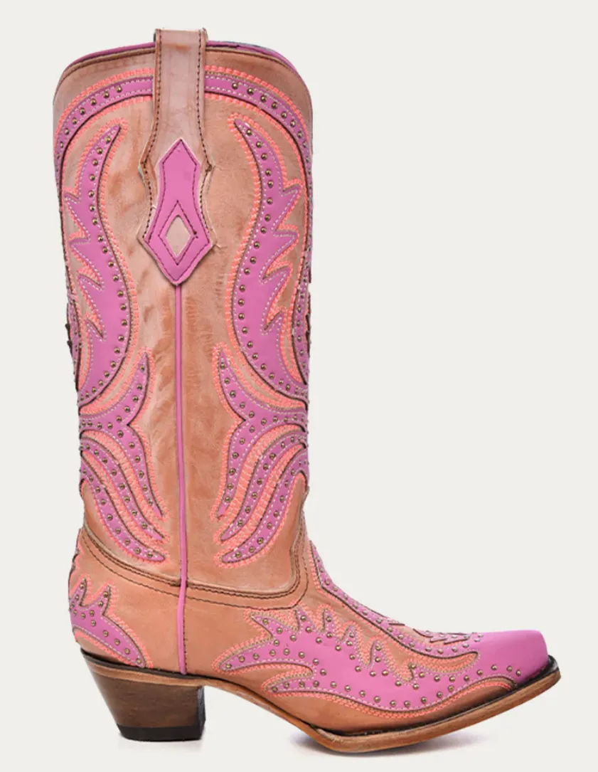 CORRAL LADIES PINK OVERLAY SNIP TOE GLOW IN THE DARK BOOTS STYLE C3970