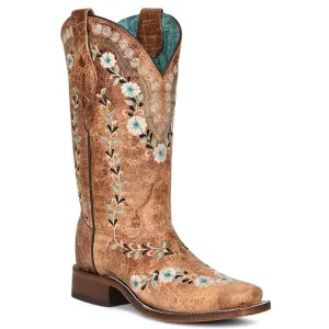 CORRAL WOMEN'S COGNAC FLORAL EMBROIDERY WESTERN BOOTS - A4398