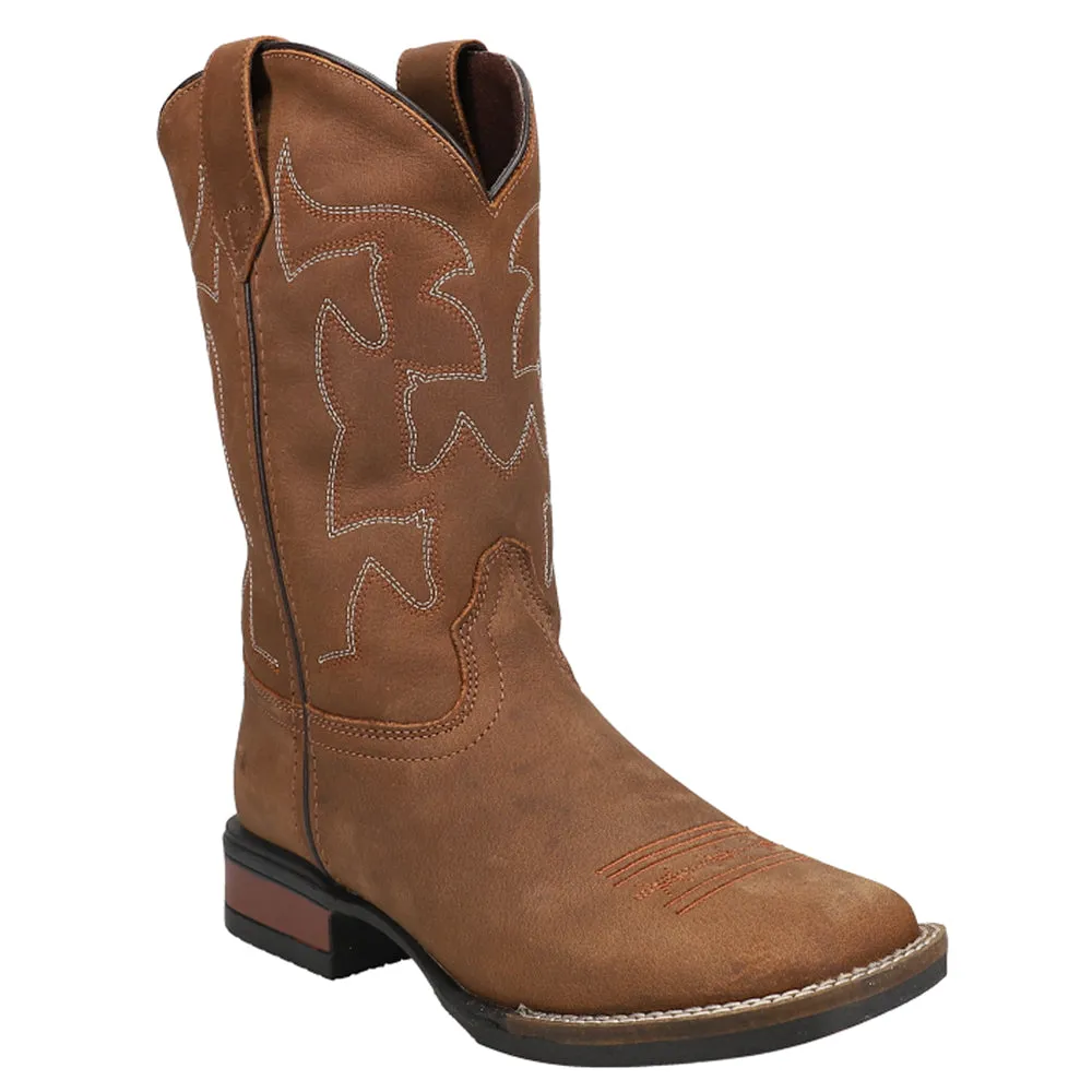 Cow Hide Crazy Horse Round Toe Cowboy Boots (Big Kid)