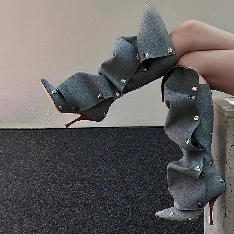 Denim Snap Boots