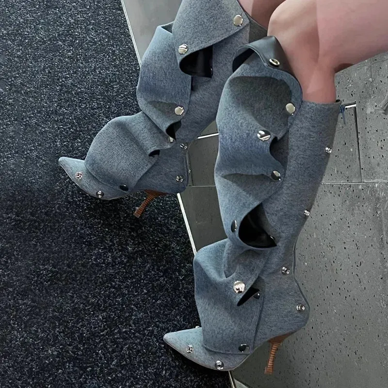 Denim Snap Boots