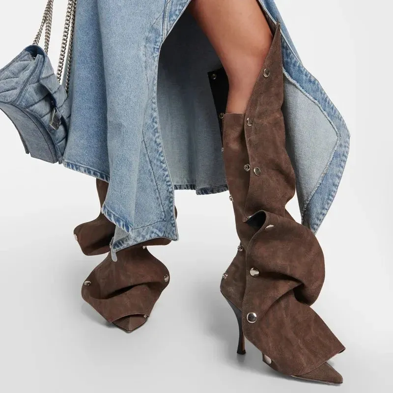 Denim Snap Boots