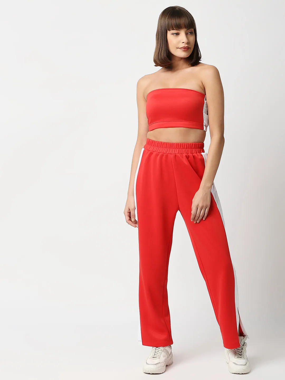 Disrupt Women Wide Leg Slit Pants With Tube Top Co-ord set