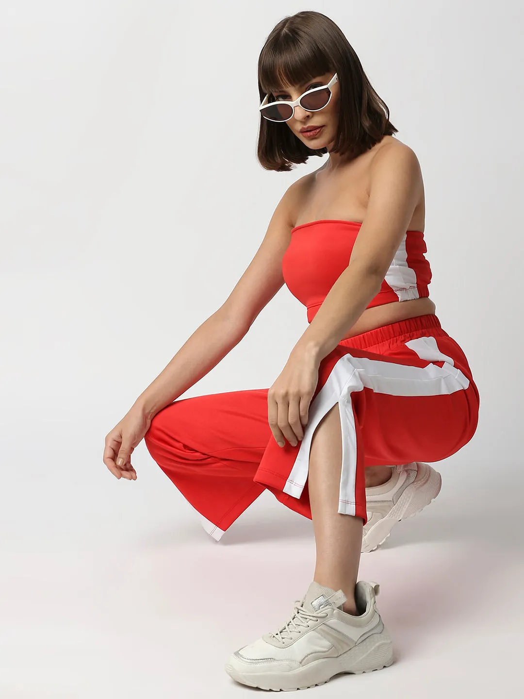 Disrupt Women Wide Leg Slit Pants With Tube Top Co-ord set
