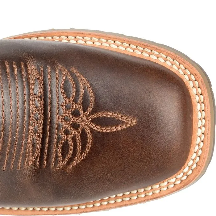 'Double H' Men's 12"Elliot SR Western Square Toe Roper - Brown / Green