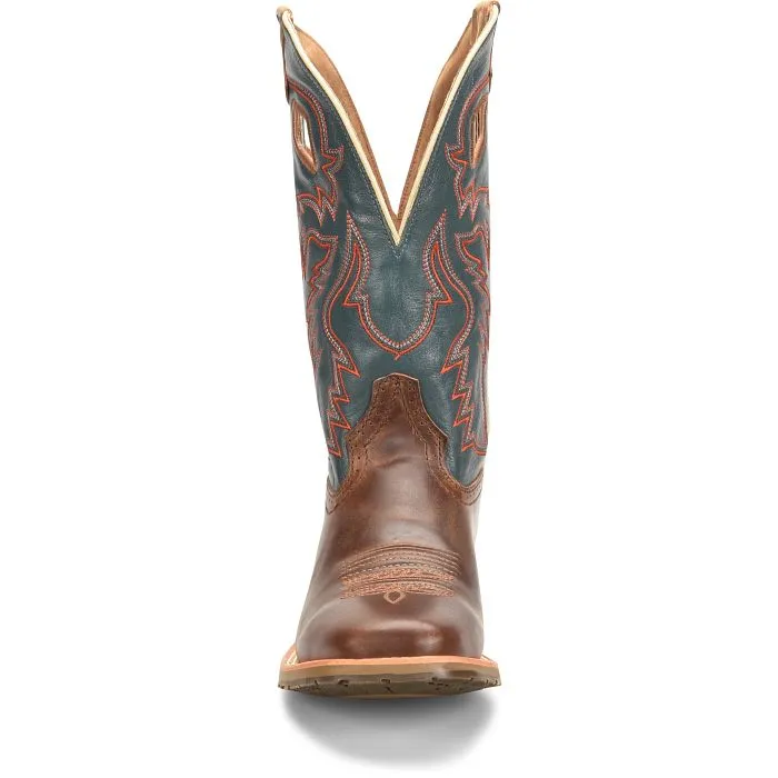 'Double H' Men's 12"Elliot SR Western Square Toe Roper - Brown / Green