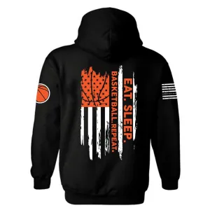 Eat Sleep Basketball Repeat American Flag Patriotic Hoodie |  Basketball Hoodie | American Flag | Patriotic | Unisex Hoodie