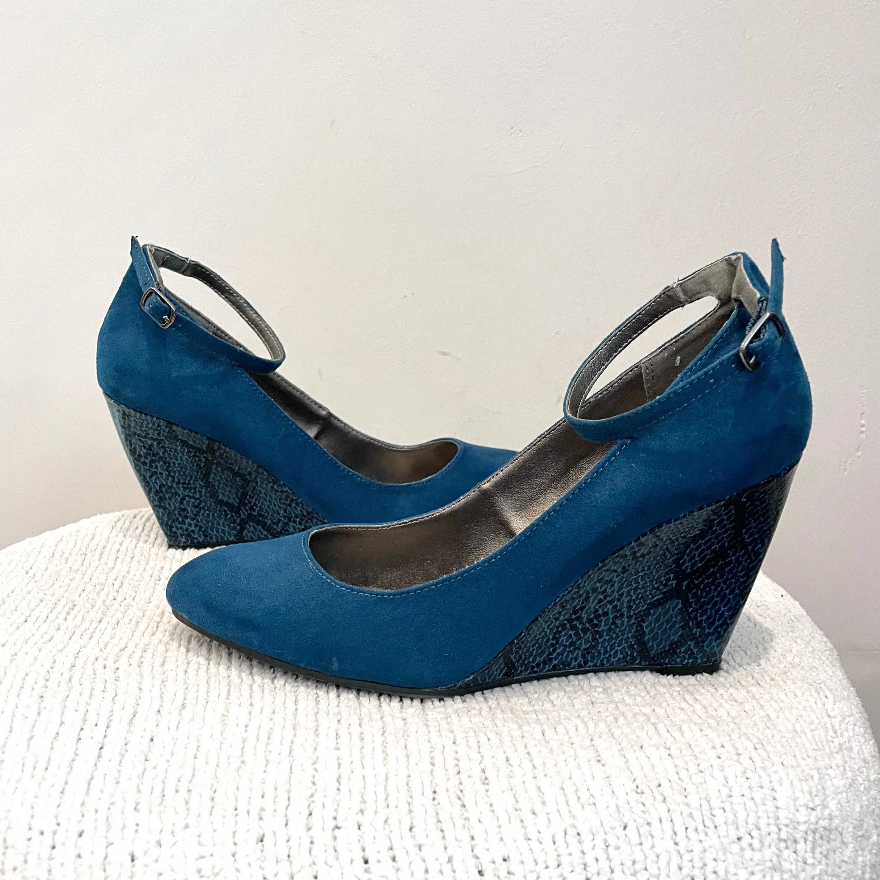 Faux Suede Snakeskin Wedge Heels