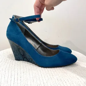 Faux Suede Snakeskin Wedge Heels