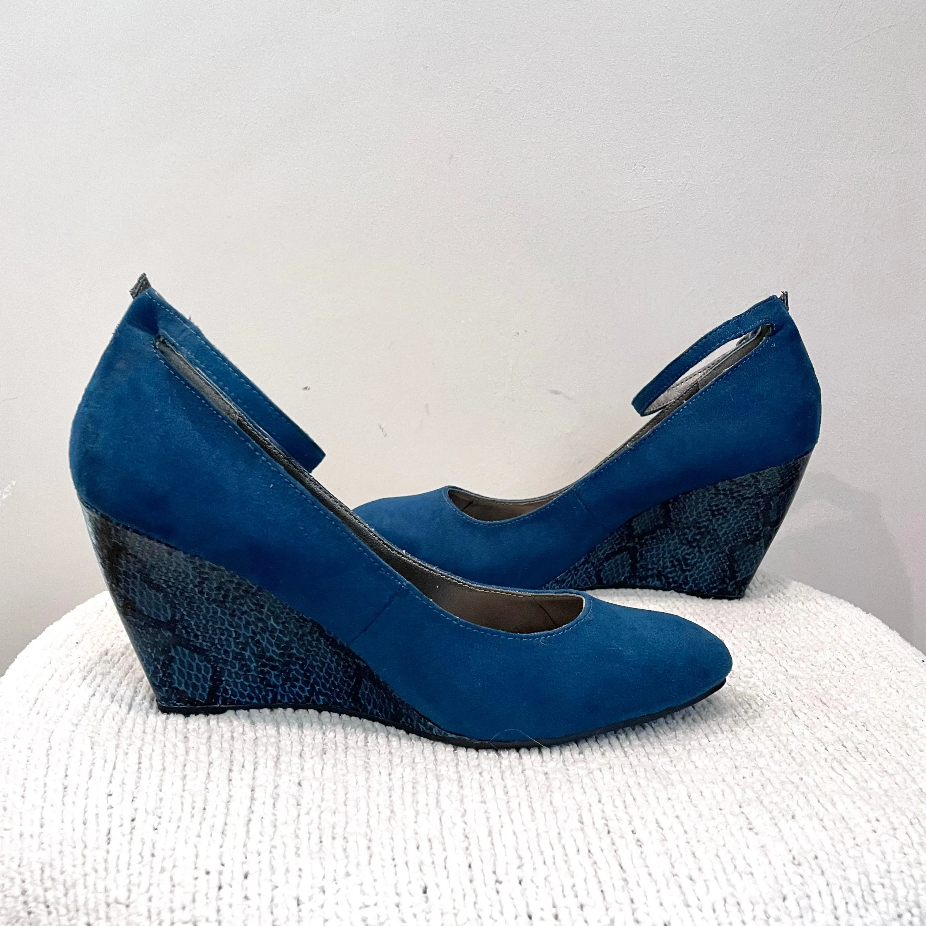 Faux Suede Snakeskin Wedge Heels