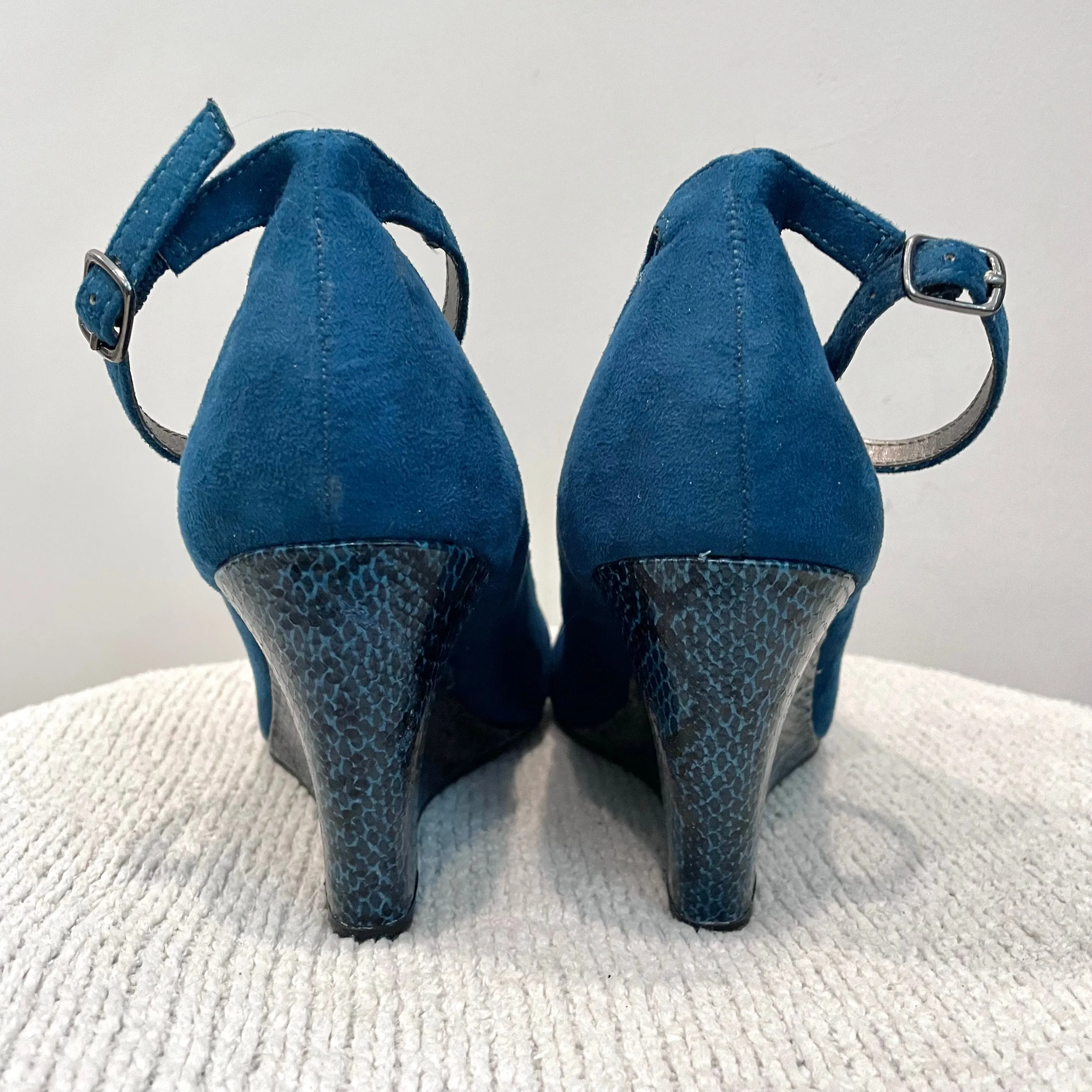 Faux Suede Snakeskin Wedge Heels