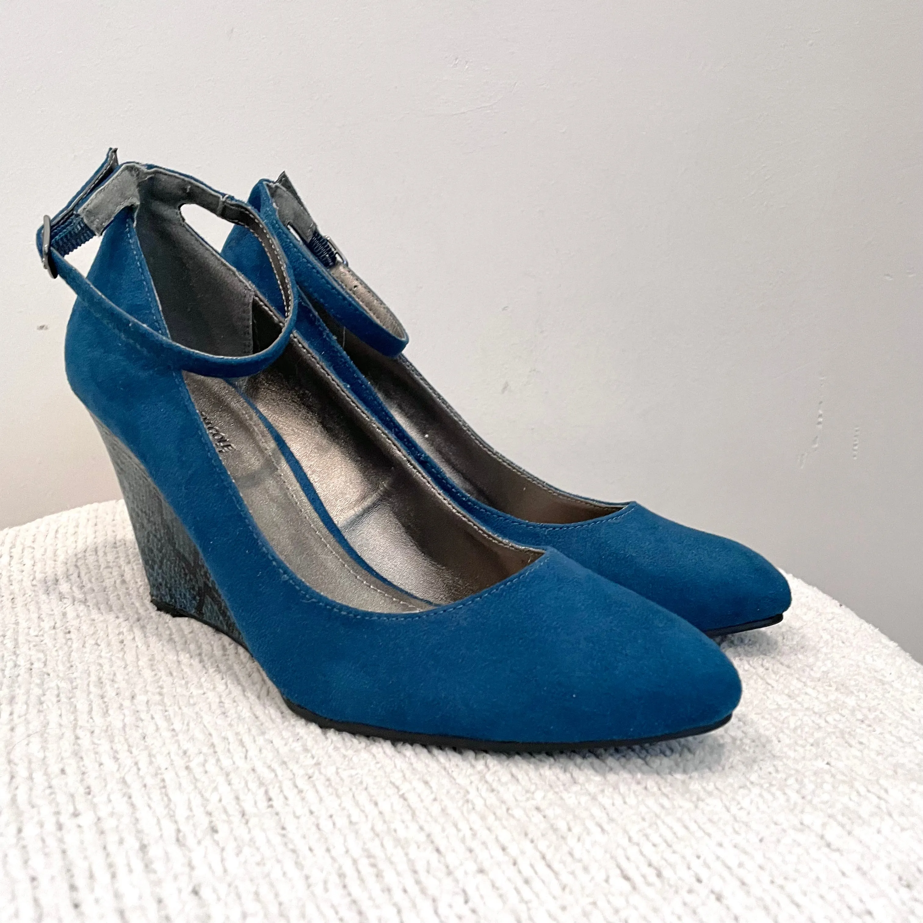 Faux Suede Snakeskin Wedge Heels