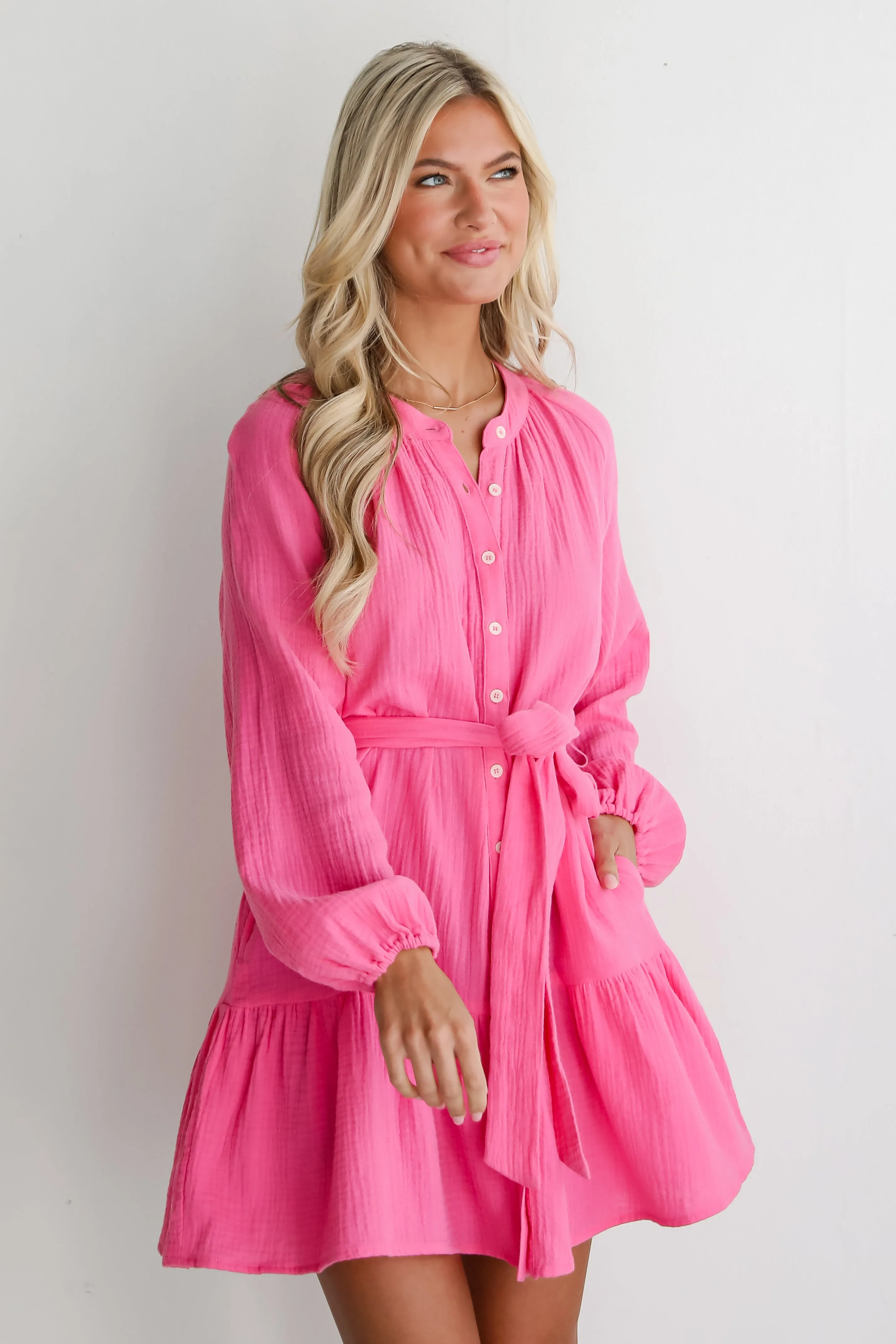 FINAL SALE - Sweetest Instinct Hot Pink Linen Mini Dress
