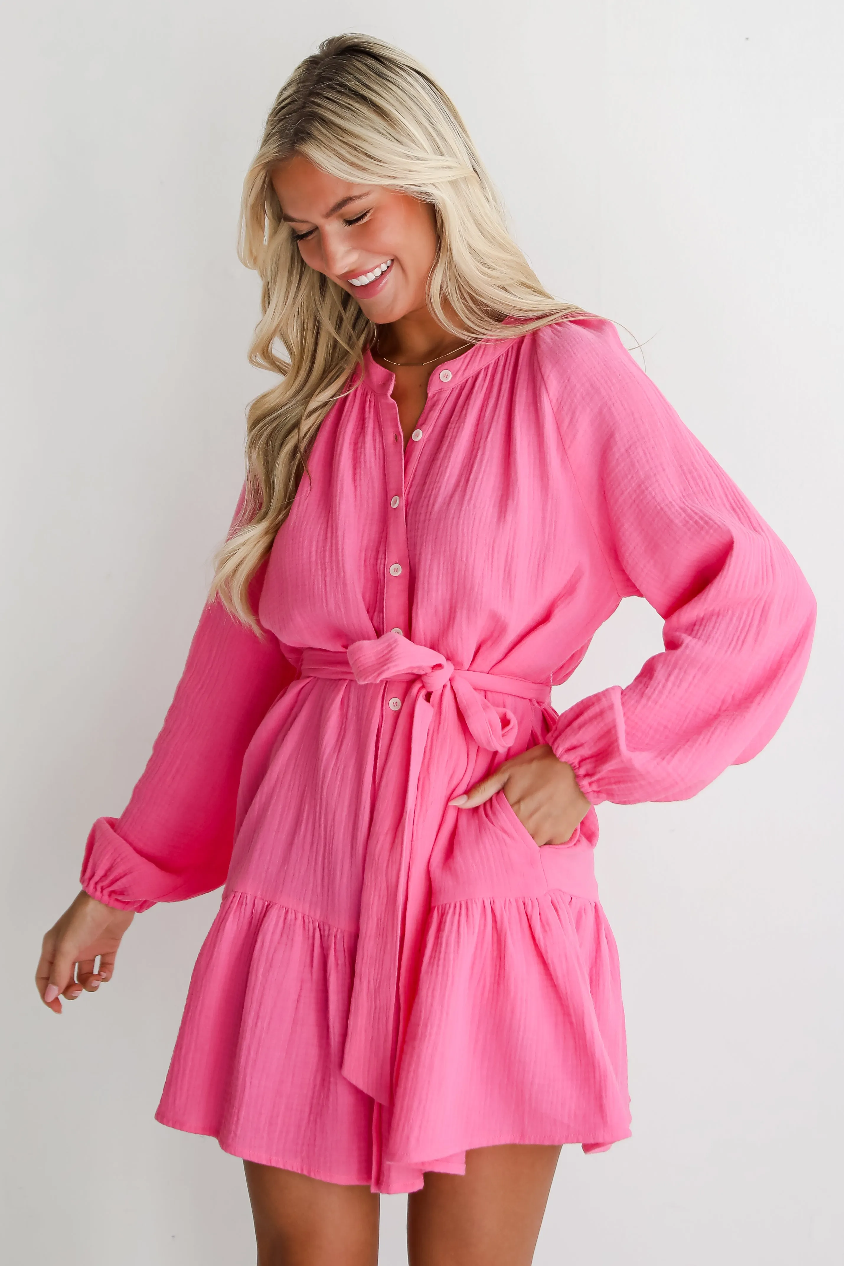 FINAL SALE - Sweetest Instinct Hot Pink Linen Mini Dress