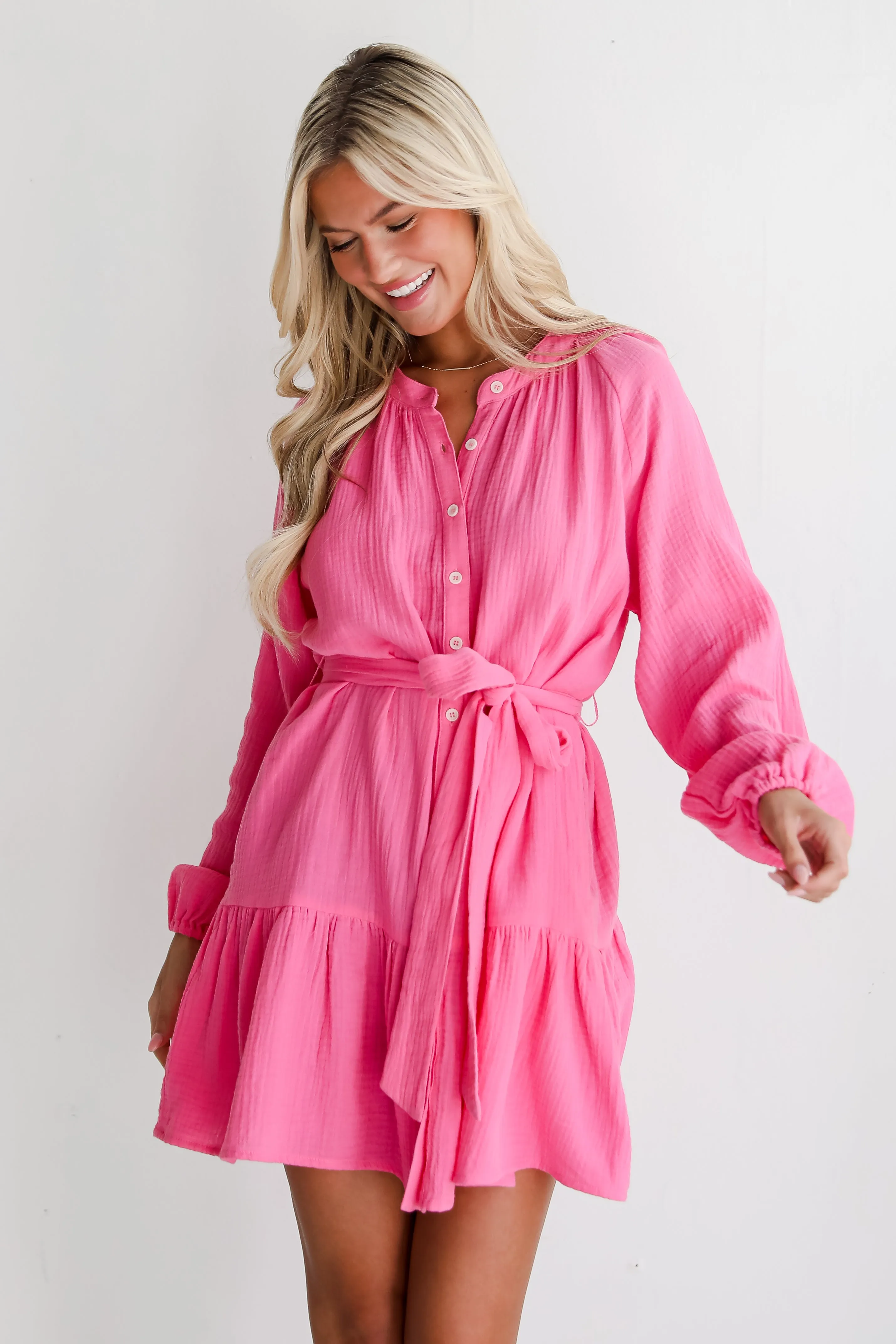 FINAL SALE - Sweetest Instinct Hot Pink Linen Mini Dress