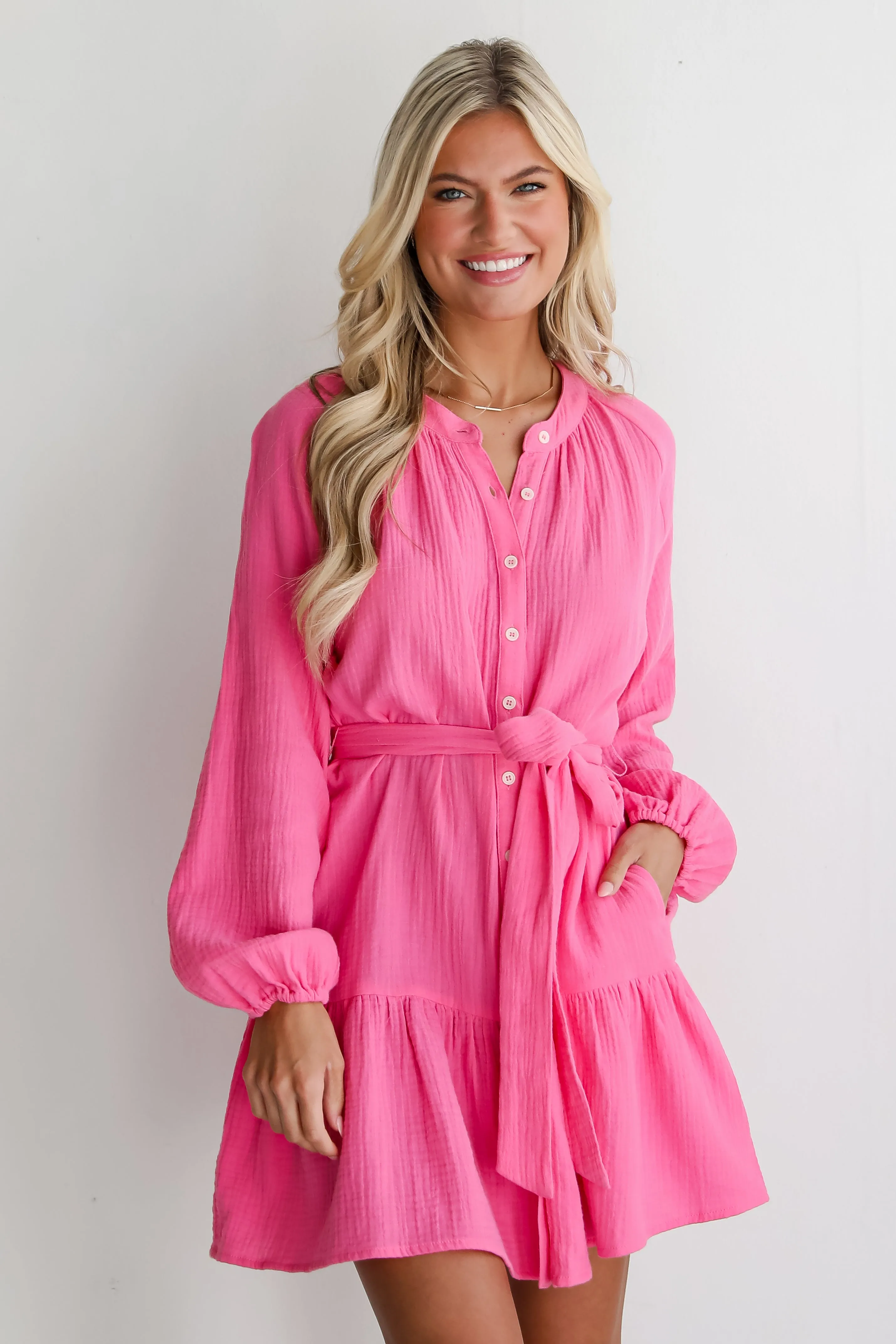 FINAL SALE - Sweetest Instinct Hot Pink Linen Mini Dress