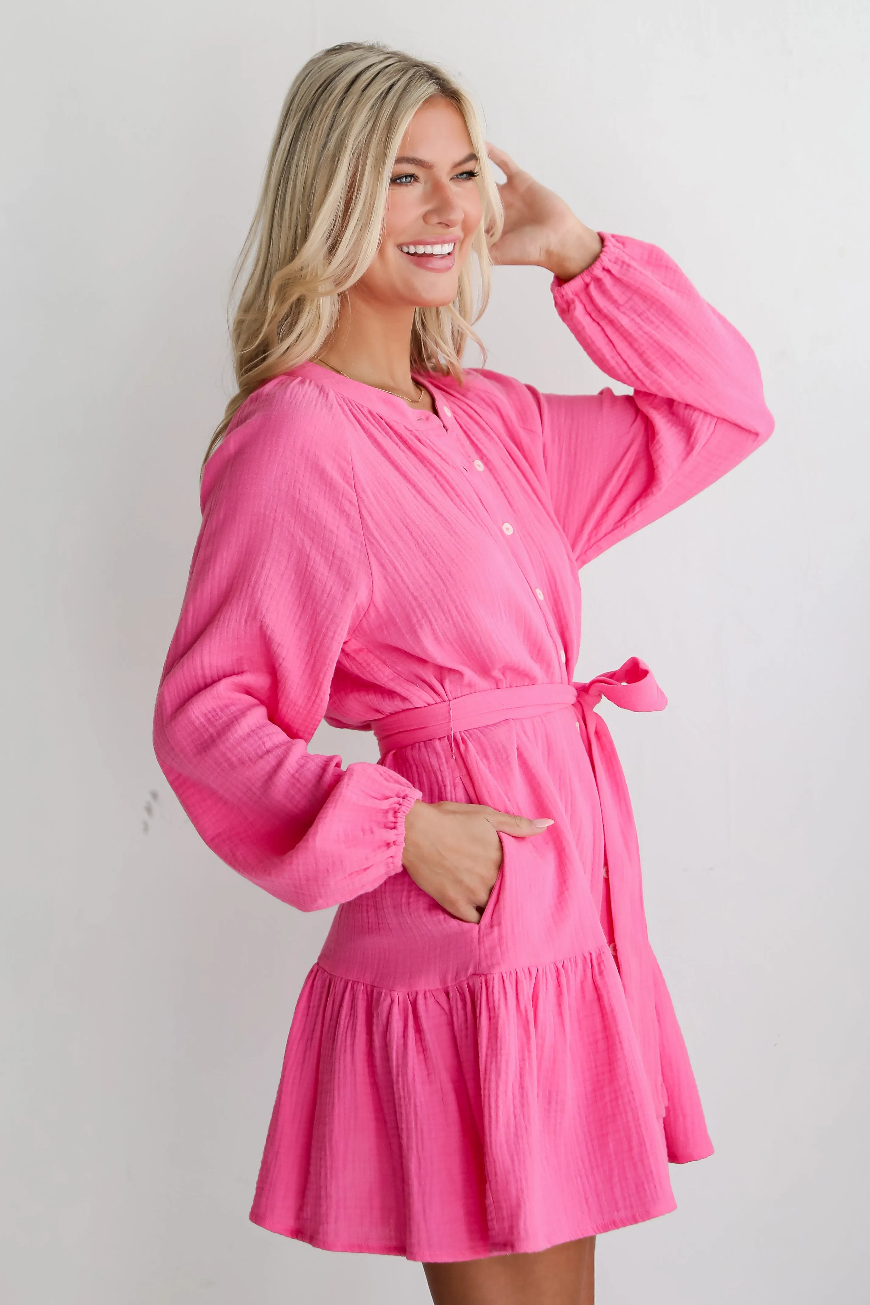 FINAL SALE - Sweetest Instinct Hot Pink Linen Mini Dress