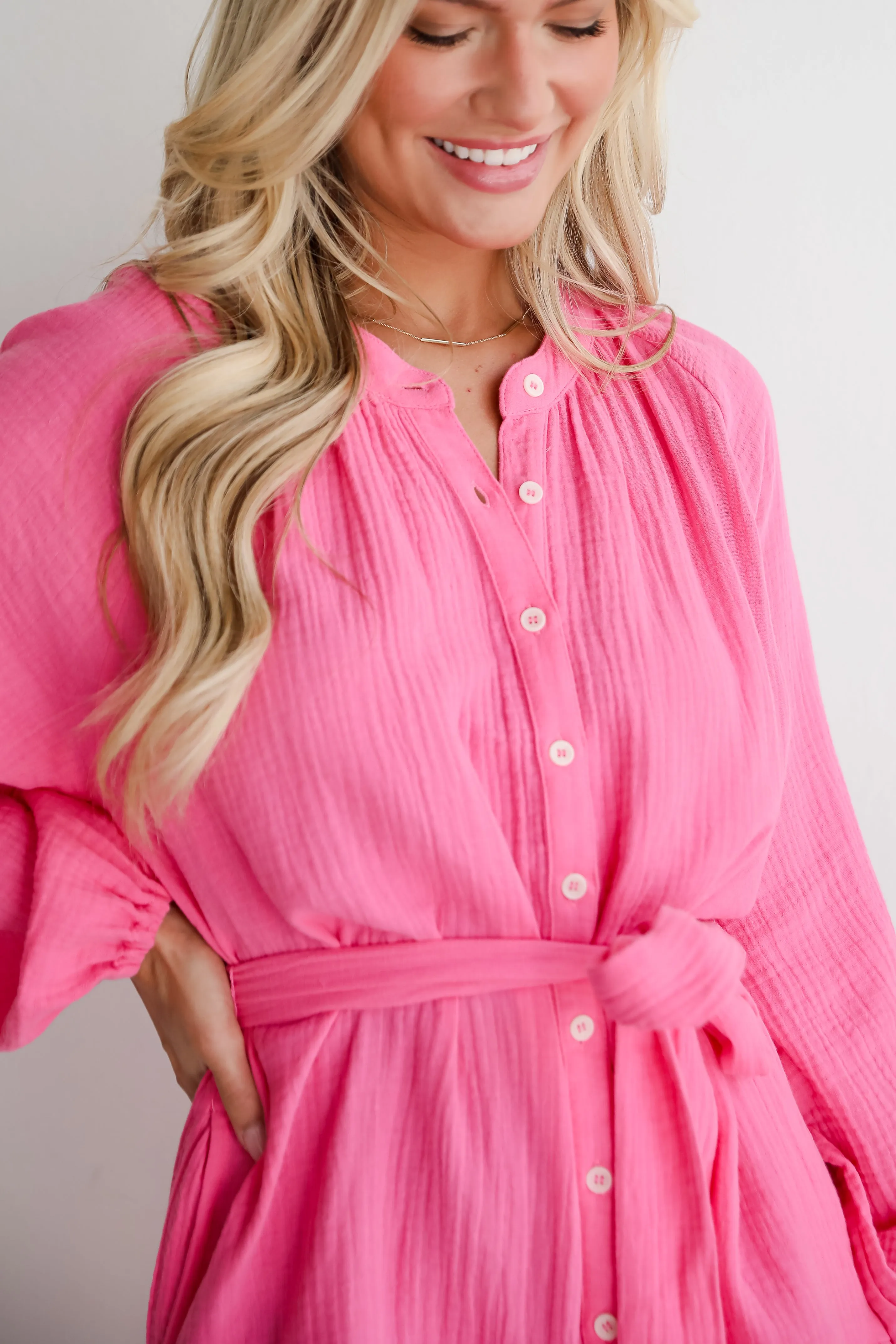 FINAL SALE - Sweetest Instinct Hot Pink Linen Mini Dress