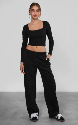 Fleece Wide Leg Sweatpants Black
