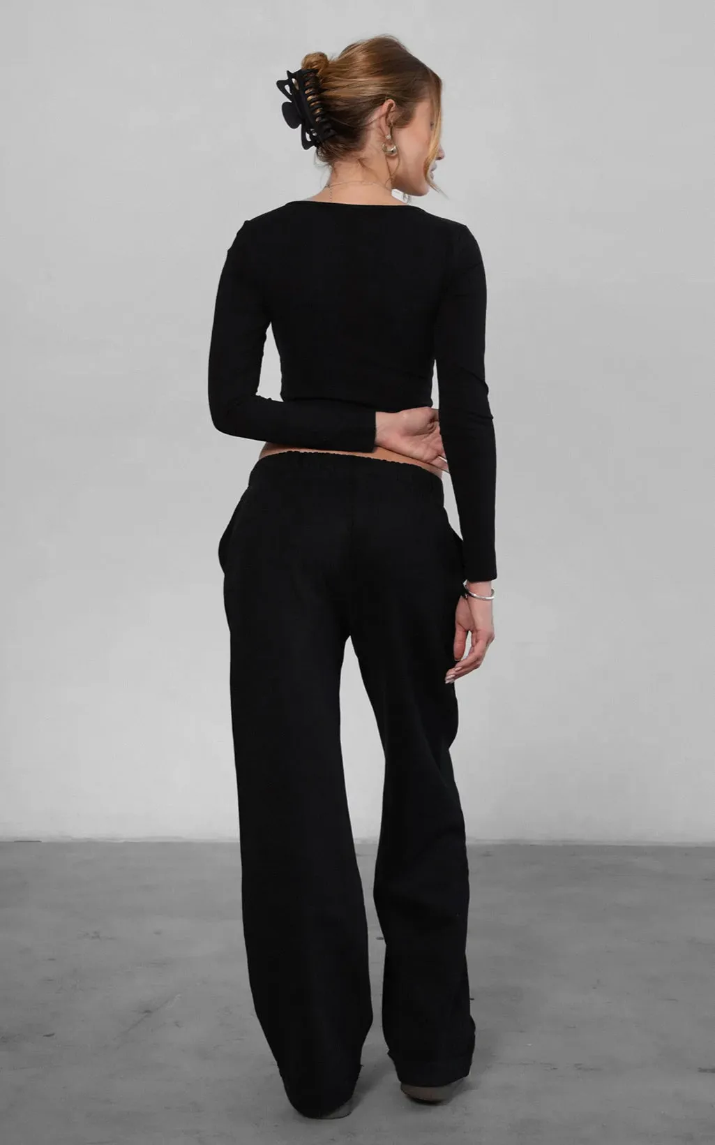 Fleece Wide Leg Sweatpants Black