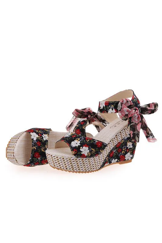 Floral Wedge Platform Sandals