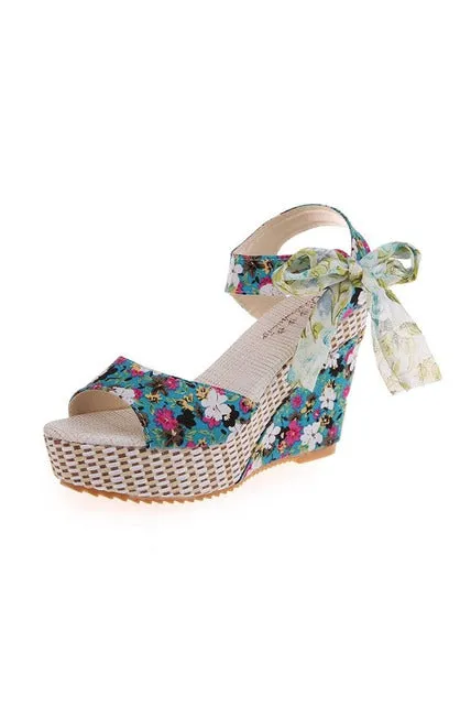 Floral Wedge Platform Sandals