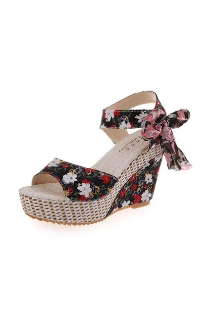 Floral Wedge Platform Sandals