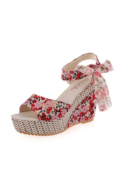 Floral Wedge Platform Sandals