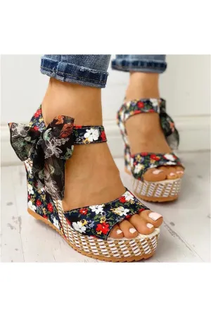 Floral Wedge Platform Sandals