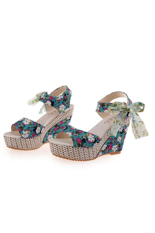 Floral Wedge Platform Sandals