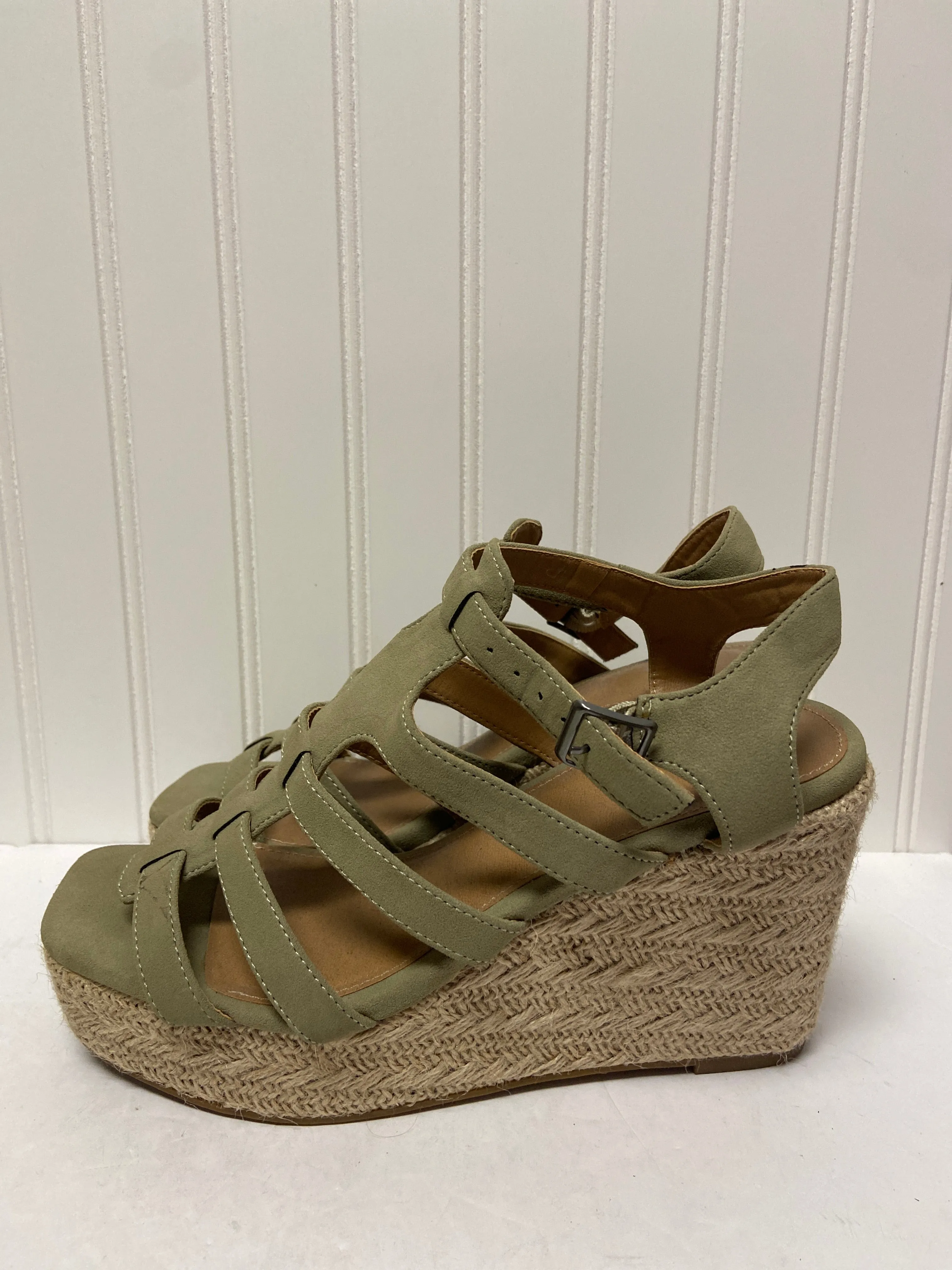 Green Sandals Heels Wedge Report, Size 10