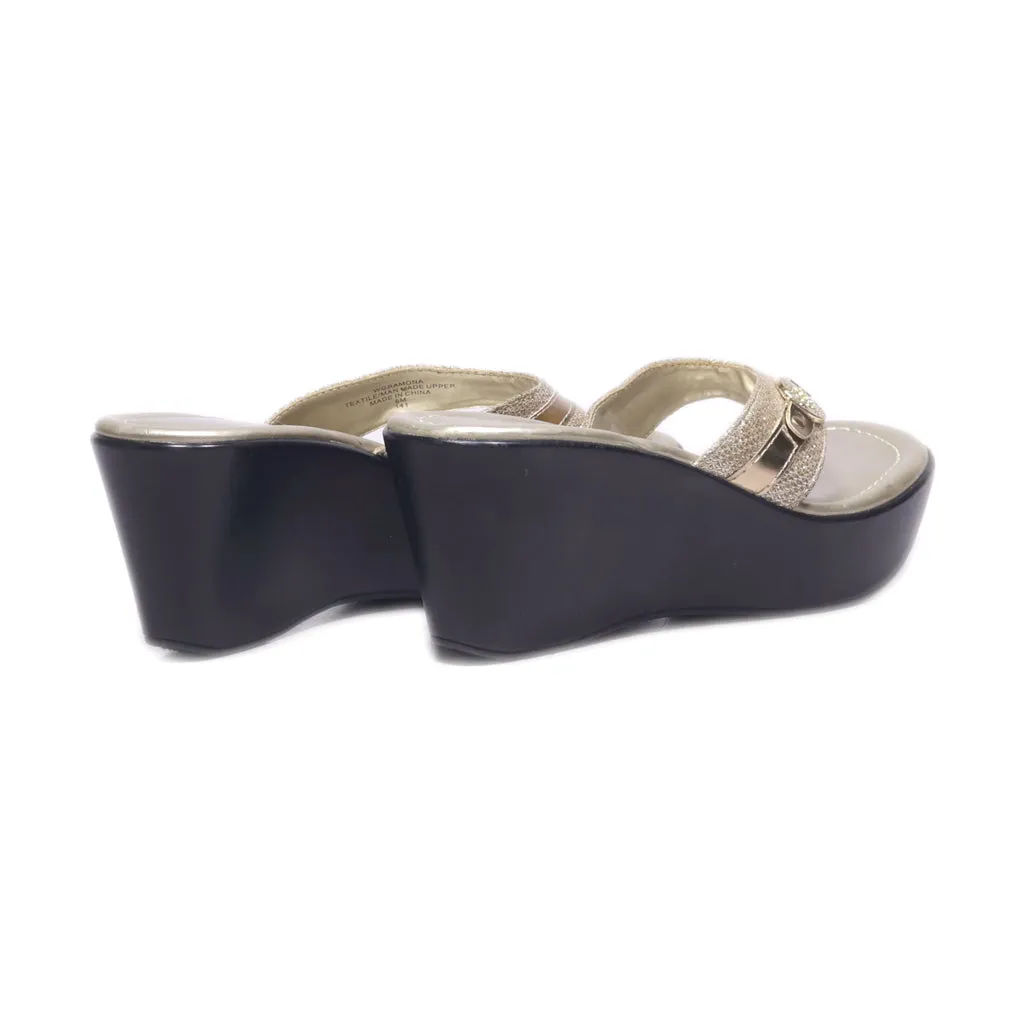 Guess Wedge Sandals Fabric Gold Colour For Women
