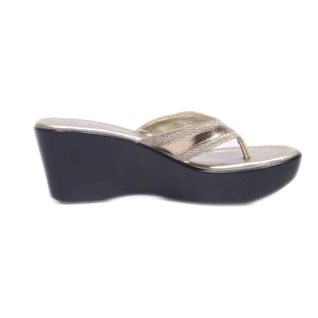Guess Wedge Sandals Fabric Gold Colour For Women