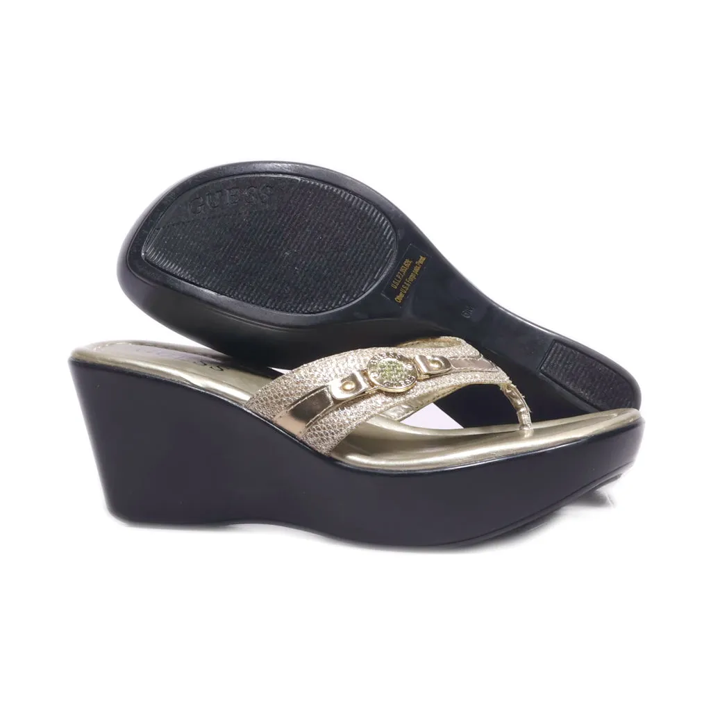 Guess Wedge Sandals Fabric Gold Colour For Women
