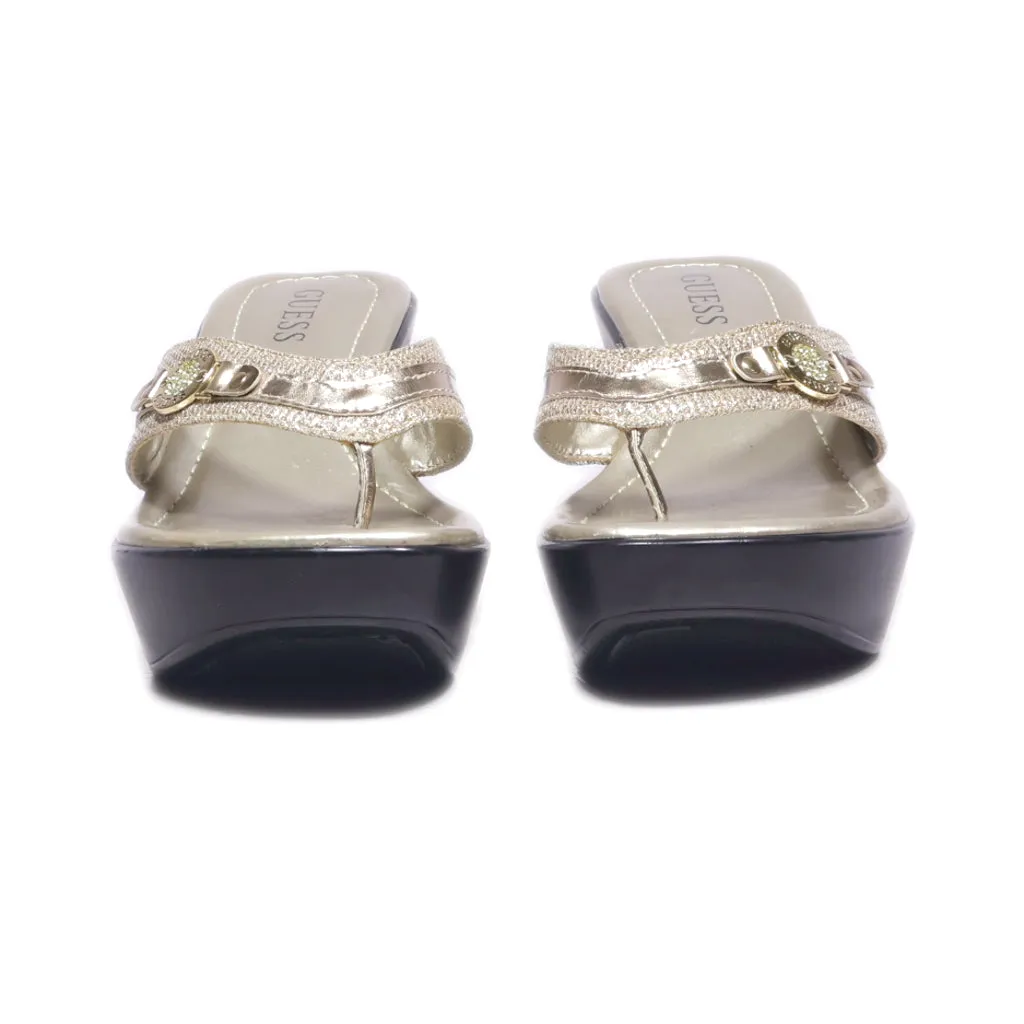 Guess Wedge Sandals Fabric Gold Colour For Women