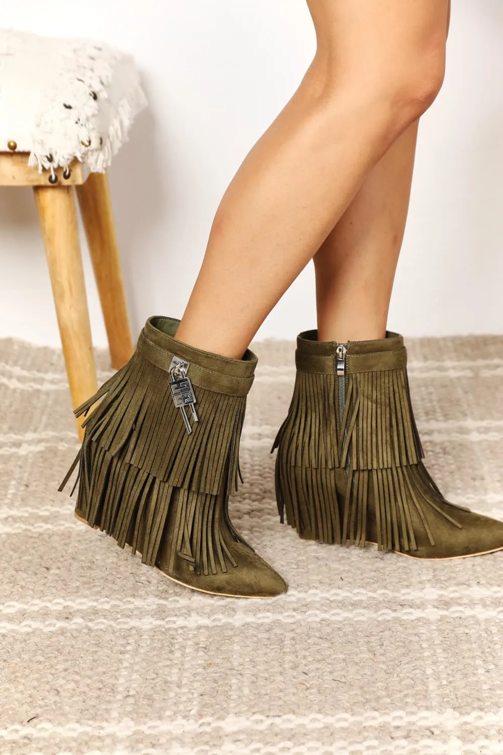 Hazel Blues® |  Legend Women's Tassel Wedge Heel Ankle Booties