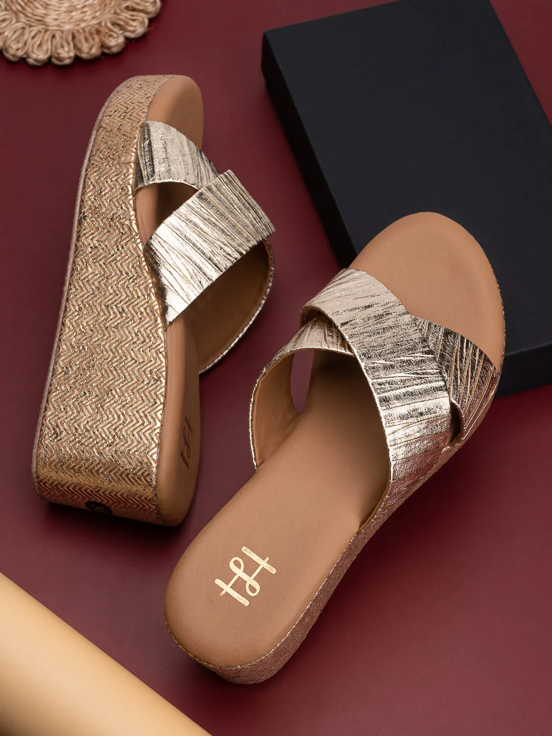 Hydes N Hues Gold Wedge Heels