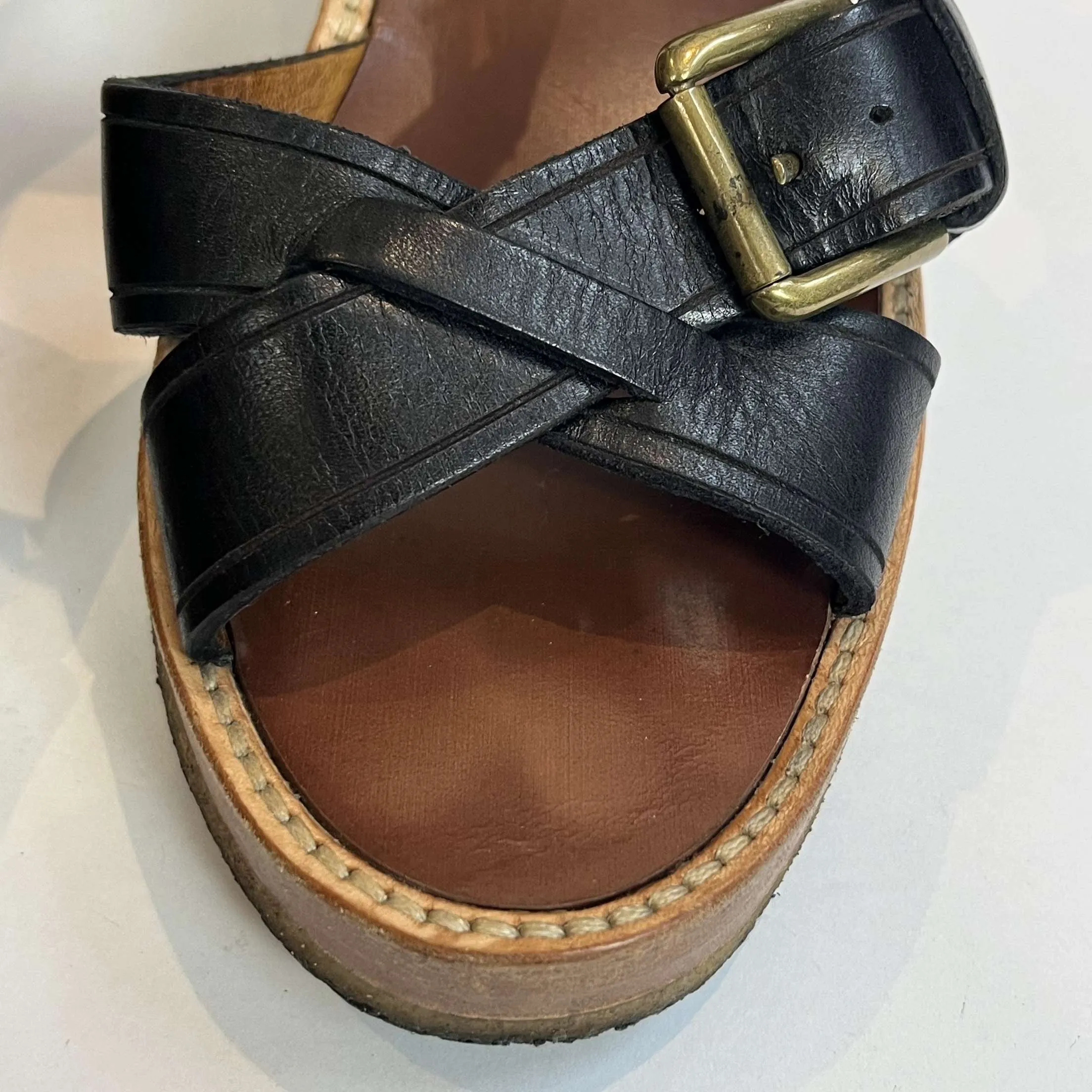 Isabel Marant Black Buckled Platform Wedge Sandals 38
