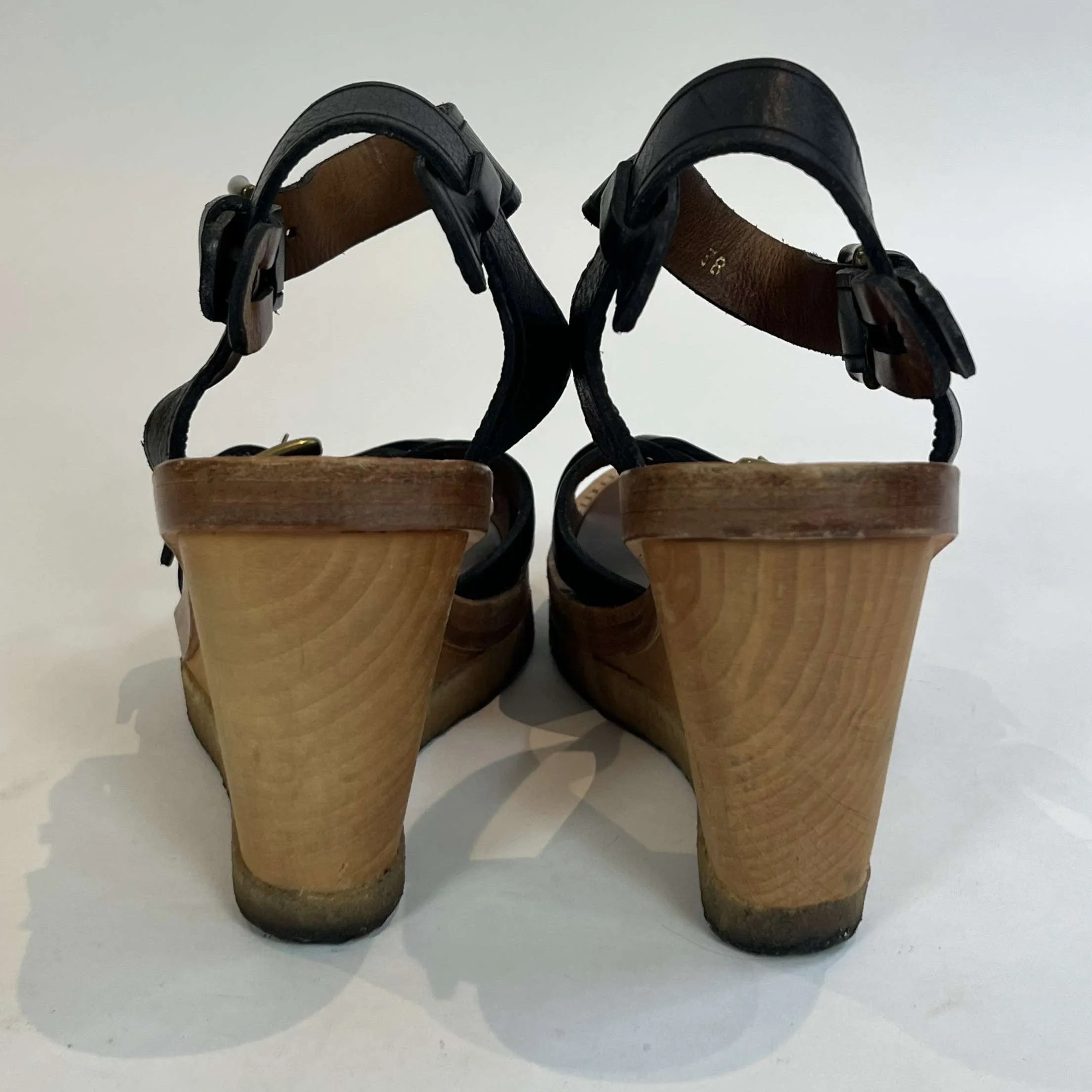 Isabel Marant Black Buckled Platform Wedge Sandals 38