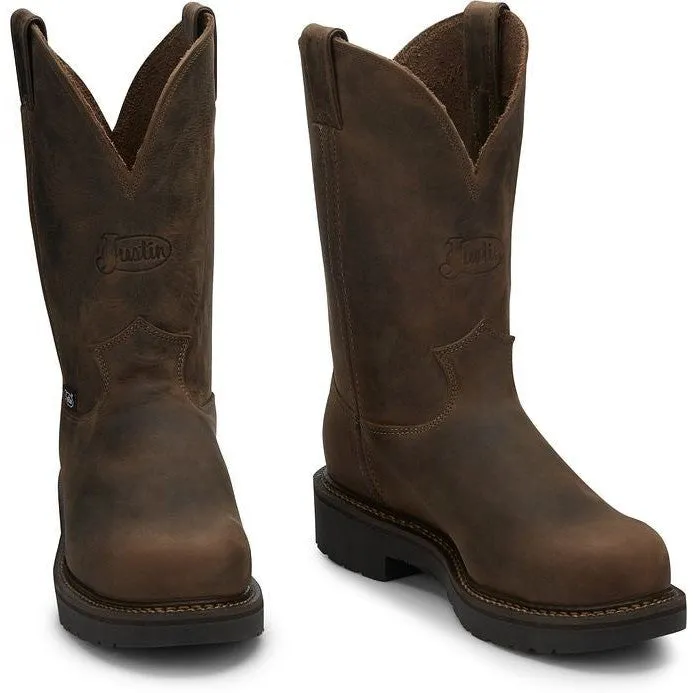 Justin Men's Balusters 11" ST Western USA Made Work Boot -Brown- 4445