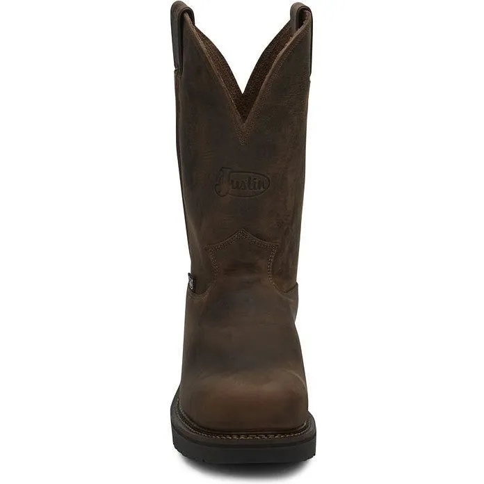 Justin Men's Balusters 11" ST Western USA Made Work Boot -Brown- 4445