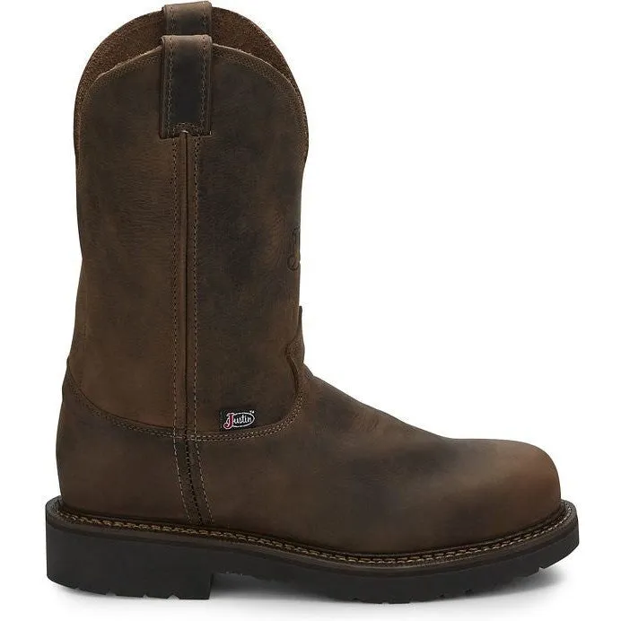 Justin Men's Balusters 11" ST Western USA Made Work Boot -Brown- 4445