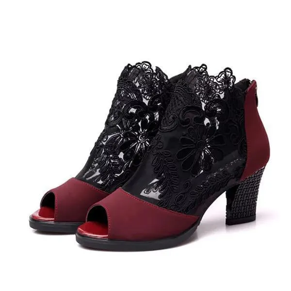 Lace Peep Toe Zipper Boots (1 Pair)
