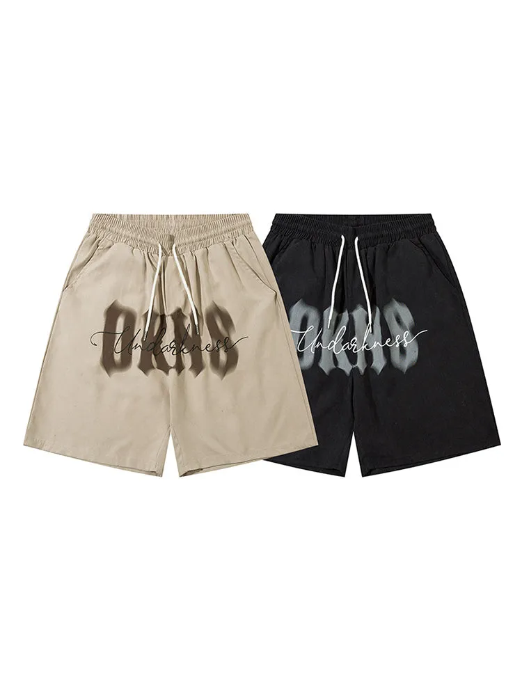 Letter Print Casual Drawstring Shorts