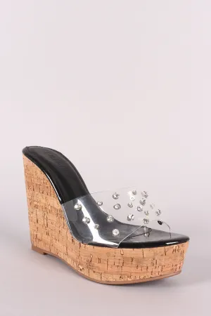 Liliana Open Toe Transparent Rhinestone Cork Wedge