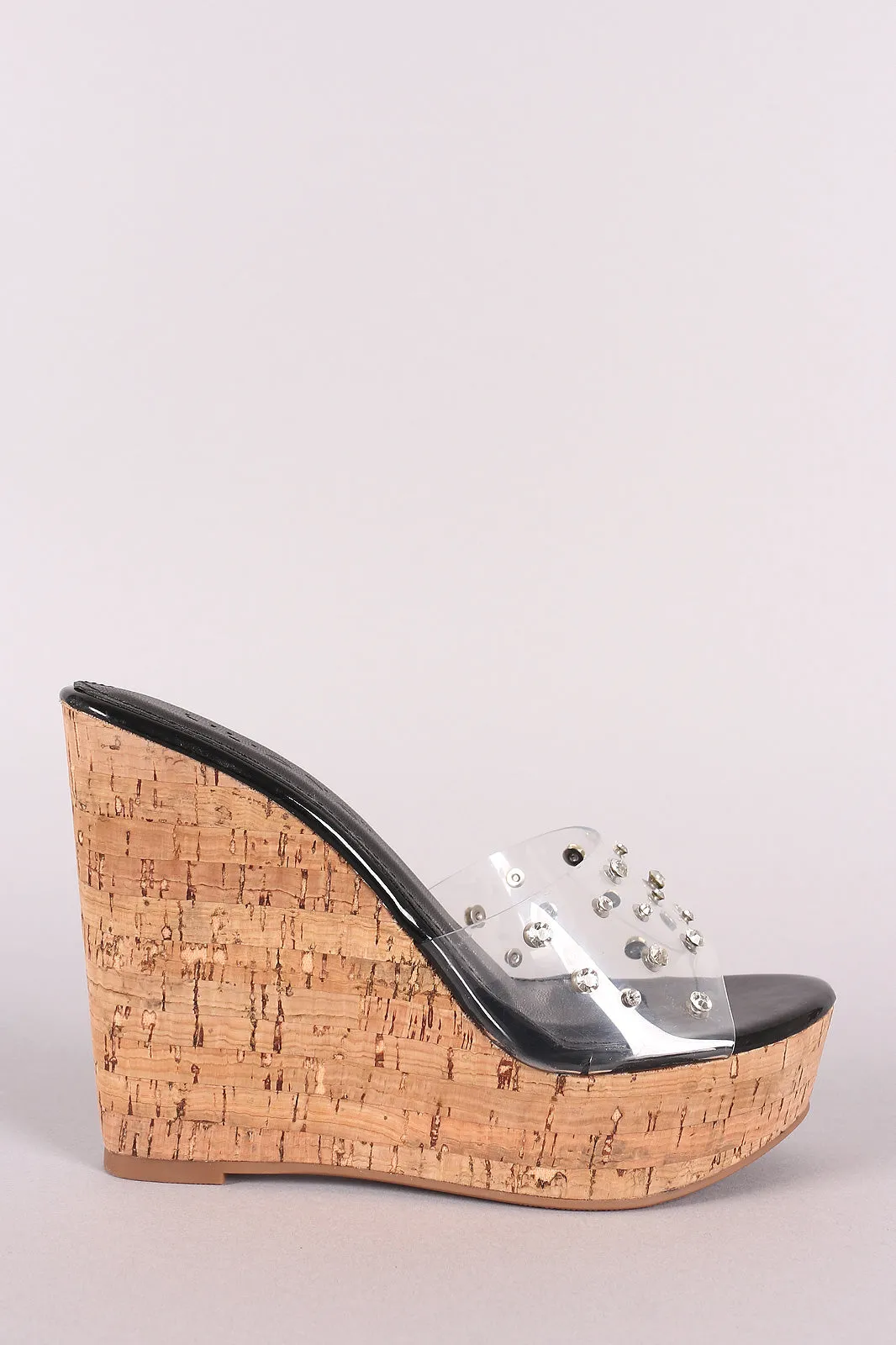 Liliana Open Toe Transparent Rhinestone Cork Wedge