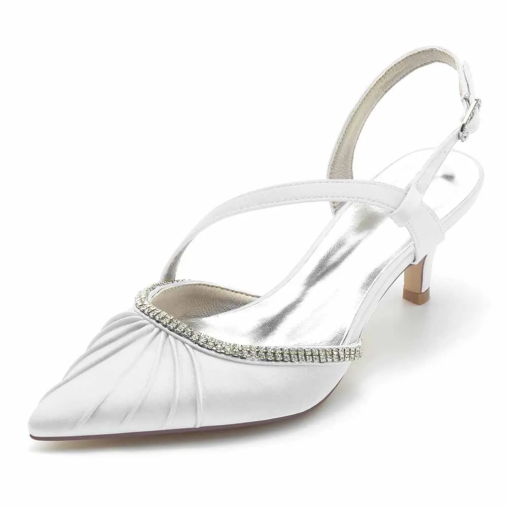 Low Heels Wedding Heels Satin Formal Shoes Pointed Toe Party Heels